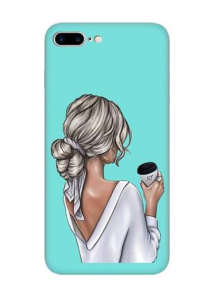 Матовый чехол с бирюзовыми боками на apple iphone 7 plus/8 plus :: девушка с латте (принт 227)