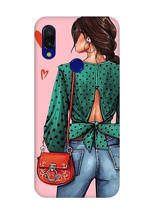 Матовый чехол с розовыми боками на xiaomi redmi 7 девушка в зеленом (принт 224)
