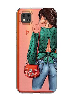Прозрачный чехол для xiaomi redmi 9c девушка в зеленом (принт 224)