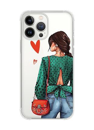 Чохол із потовщеними кутами на iphone 14 pro max дівчина в зеленому (принт 224)