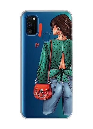 Прозрачный чехол на samsung galaxy m30s/м21 девушка в зеленом (принт 224)