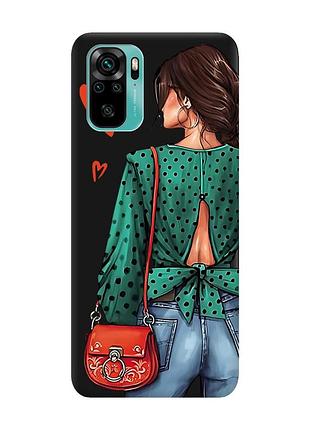 Матовый чехол с черными боками на xiaomi redmi note 10/note 10s :: девушка в зеленом (принт 224)
