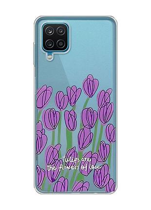 Прозрачный чехол на samsung a12 4g тюльпаны (принт 265)