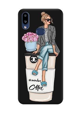 Матовый чехол с черными боками на samsung galaxy a10ѕ a107 девушка на кофе (принт 228)