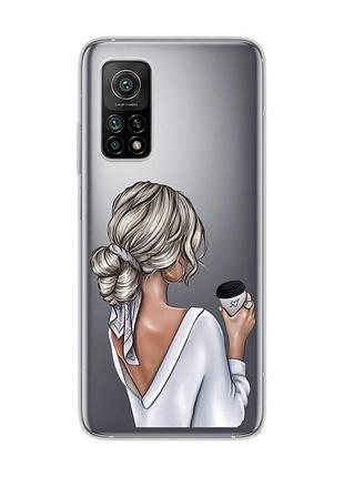 Прозрачный чехол на xiaomi mi 10t/mi 10t pro девушка с латте (принт 227)
