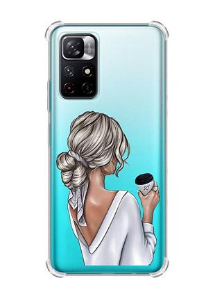 Чехол с утолщёнными углами для xiaomi redmi note 11 4g :: девушка с латте (принт 227)