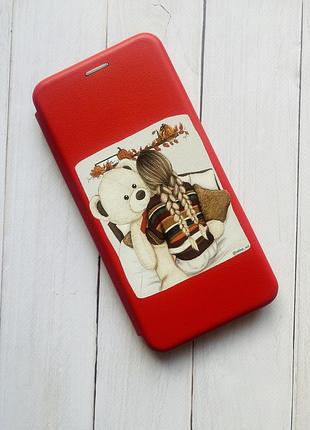 Чохол-книжка з малюнком для xiaomi redmi note 8 pro чорний; дівчина з ведмедем, принт 117
