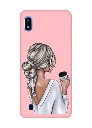 Матовий чохол з рожевими боками на samsung galaxy a10 (2019) a105 дівчина з латте (принт 227)