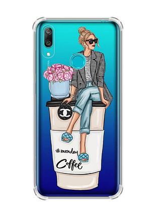 Чехол с утолщёнными углами на huawei y7 2019/y7 prime 2019 :: девушка на кофе (принт 228)