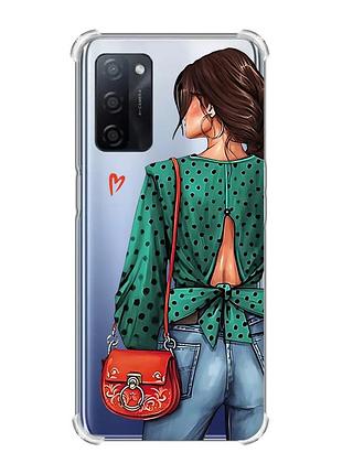 Чехол с утолщёнными углами для oppo a55 девушка в зеленом (принт 224)