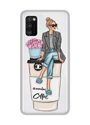 Прозрачный чехол на samsung galaxy a41 :: девушка на кофе (принт 228)
