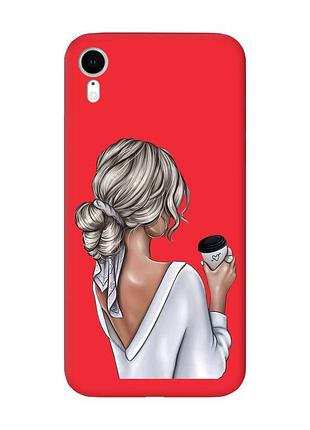 Матовый чехол с красными боками на apple iphone xr девушка с латте (принт 227)