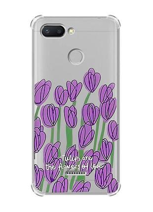 Чехол с утолщёнными углами для xiaomi redmi 6 тюльпаны (принт 265)
