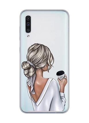 Прозрачный чехол на samsung galaxy a50 (2019) a505 девушка с латте (принт 227)