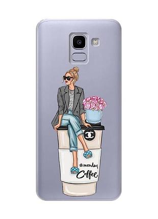 Чохол із потовщеними кутами на samsung galaxy j6 (2018) j600f :: дівчина на каві (принт 228)