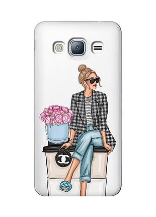 Прозрачный чехол на samsung galaxy j3 2016 (j310) :: девушка на кофе (принт 228)