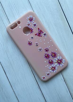 Силиконовый чехол с рисунком и камнями для huawei nova 2 цветы и бабочки