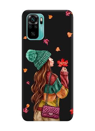 Матовый чехол с черными боками на xiaomi redmi note 10/note 10s :: девушка с листьями (принт 221)