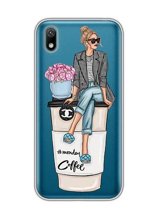 Прозрачный чехол для huawei y5 2019 / honor 8s :: девушка на кофе (принт 228)