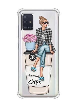 Чохол з потовщеними кутами на samsung galaxy a71 / a715 :: дівчина на каві (принт 228)