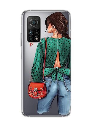 Прозрачный чехол на xiaomi mi 10t/mi 10t pro девушка в зеленом (принт 224)