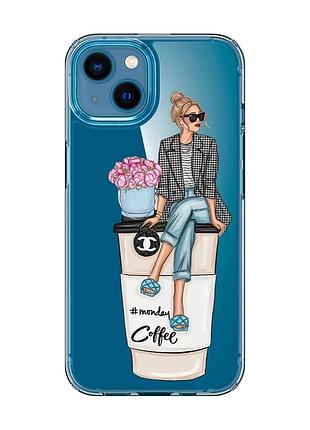 Прозорий чохол для iphone 13 mini :: дівчина на каві (принт 228)