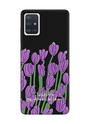 Матовый чехол с черными боками на samsung galaxy a51 :: тюльпаны (принт 265)