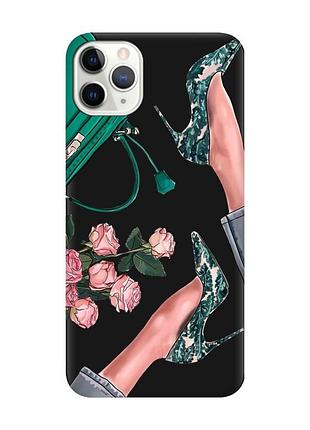 Матовый чехол с черными боками на iphone 11 pro max (6.5) туфельки и цветы (принт 225)