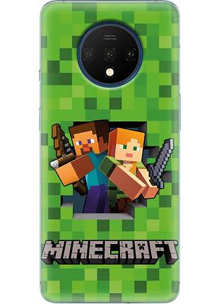 Чехол силиконовый с картинкой на oneplus 7t (майнкрафт, minecraft)