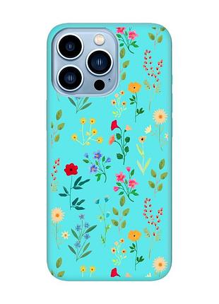 Матовий чохол з бірюзовими боками на apple iphone 13 pro max :: квітковий фон (принт 269)