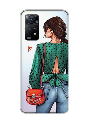 Прозрачный чехол на xiaomi redmi note 11 pro/12 pro 4g девушка в зеленом (принт 224)