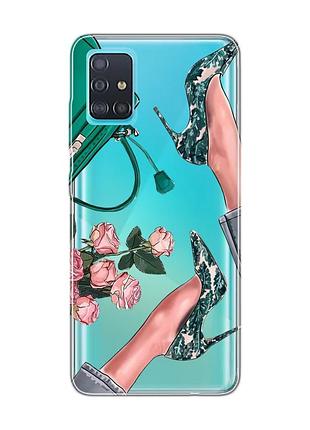 Прозрачный чехол на samsung galaxy a51 туфельки и цветы (принт 225)