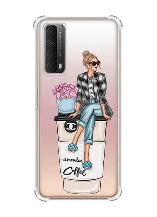 Чехол с утолщёнными углами для huawei p smart 2021 :: девушка на кофе (принт 228)