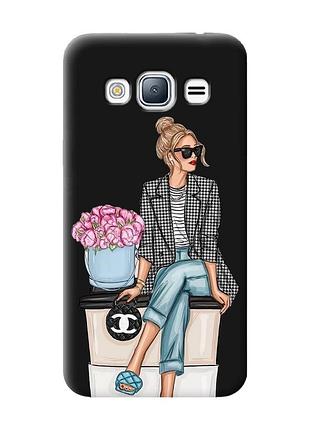 Матовый чехол с черными боками на samsung galaxy j3/j310 девушка на кофе (принт 228)