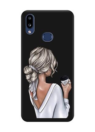 Матовый чехол с черными боками на samsung galaxy a10ѕ a107 девушка с латте (принт 227)