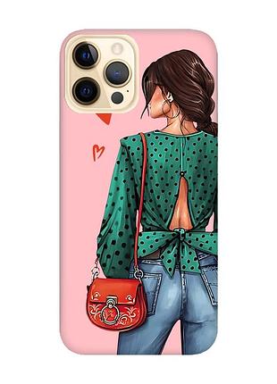 Матовый чехол с розовыми боками на apple iphone 12 pro max девушка в зеленом (принт 224)