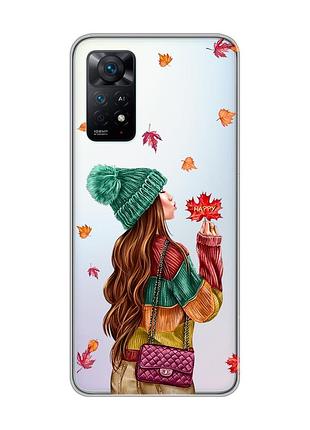 Прозрачный чехол на xiaomi redmi note 11 pro/12 pro 4g :: девушка с листьями (принт 221)