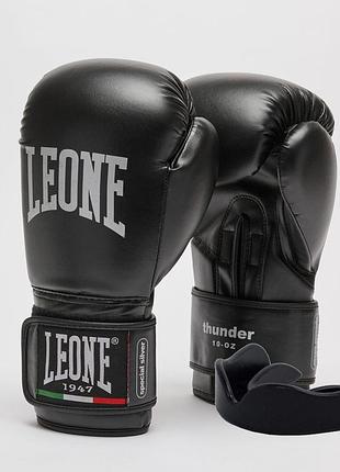 Боксерские перчатки leone gn383 thunder black 8 унций (капу в комплекте)