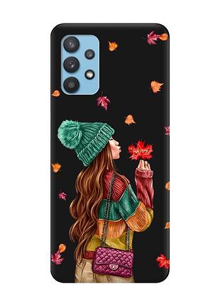 Матовий чохол з чорними боками на samsung galaxy a32 :: дівчина з листям (принт 221)