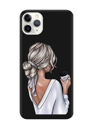 Матовий чохол з чорними боками на iphone 11 pro max (6.5) дівчина з латте (принт 227)