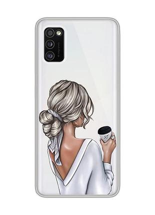 Прозорий чохол на samsung galaxy a41 :: дівчина з латте (принт 227)