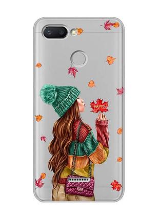 Прозрачный чехол на xiaomi redmi 6 :: девушка с листьями (принт 221)