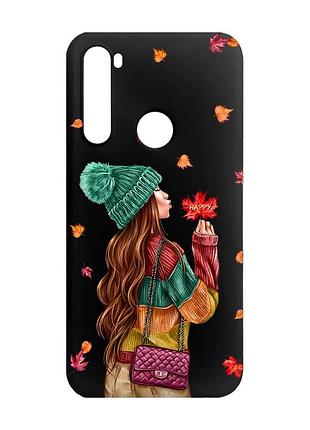 Матовый чехол с черными боками на xiaomi redmi note 8 :: девушка с листьями (принт 221)
