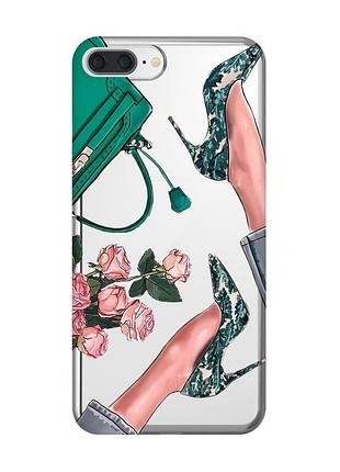 Прозрачный чехол для iphone 7 plus / iphone 8 plus туфельки и цветы (принт 225)