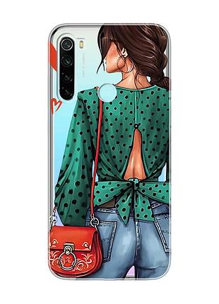 Прозрачный чехол на xiaomi redmi note 8 девушка в зеленом (принт 224)