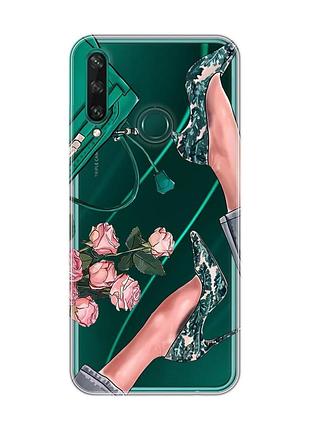Прозрачный чехол на huawei y6p туфельки и цветы (принт 225)