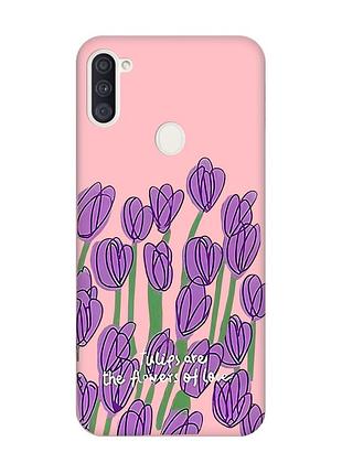 Матовий чохол з рожевими боками на samsung galaxy a11 тюльпани (принт 265)