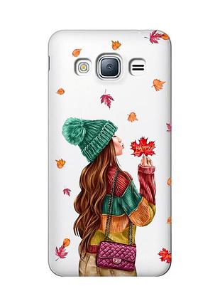 Прозрачный чехол на samsung galaxy j3 2016 (j310) :: девушка с листьями (принт 221)