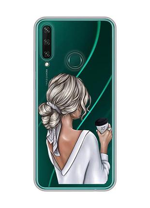 Прозрачный чехол на huawei y6p девушка с латте (принт 227)
