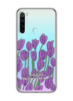 Прозорий чохол на xiaomi redmi note 8 тюльпани (принт 265)